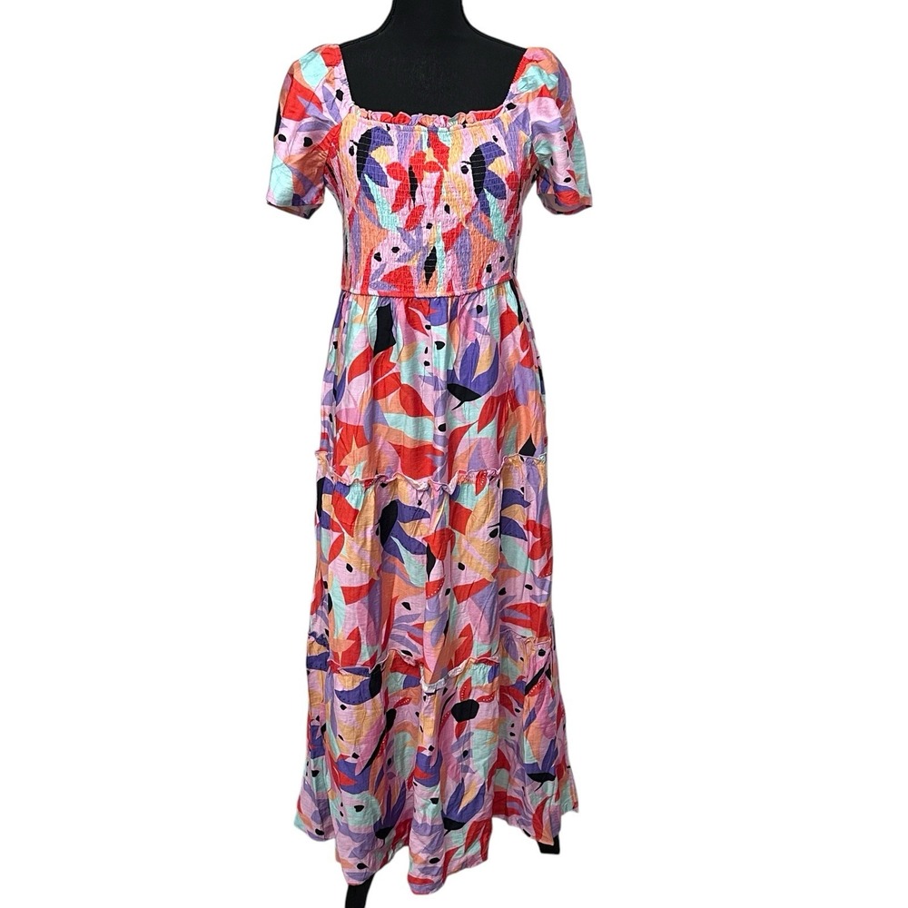 Prettygarden‎ Multicolor Print Maxi Dress Size Large Short Sleeves Pockets Beach